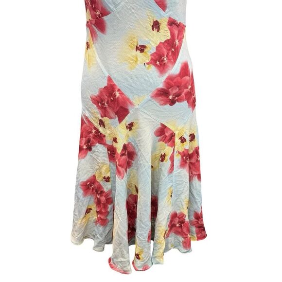 Jones New York 100% Silk Floral Midi Dress Blue Red Yellow Size 12 - Picture 5 of 14